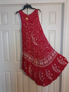 Essentials Red Sleeveless Boho Print Dress